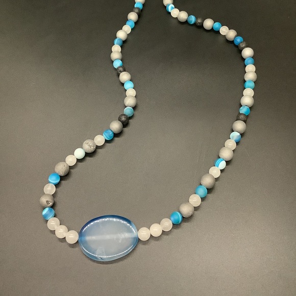 Boho Quartzite, Druzy, Agate & Lava Bead Necklace - Picture 7 of 9